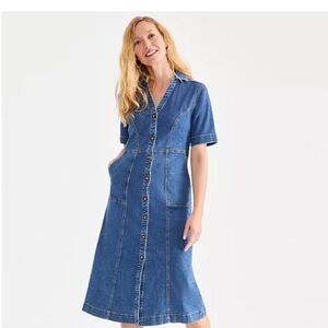 Style & Co Split Neckline Seamed Denim Button-Down Dress